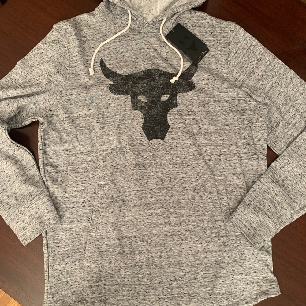 Under Armor Project Rock Terry HD Gray Hoodie with Bull Logo